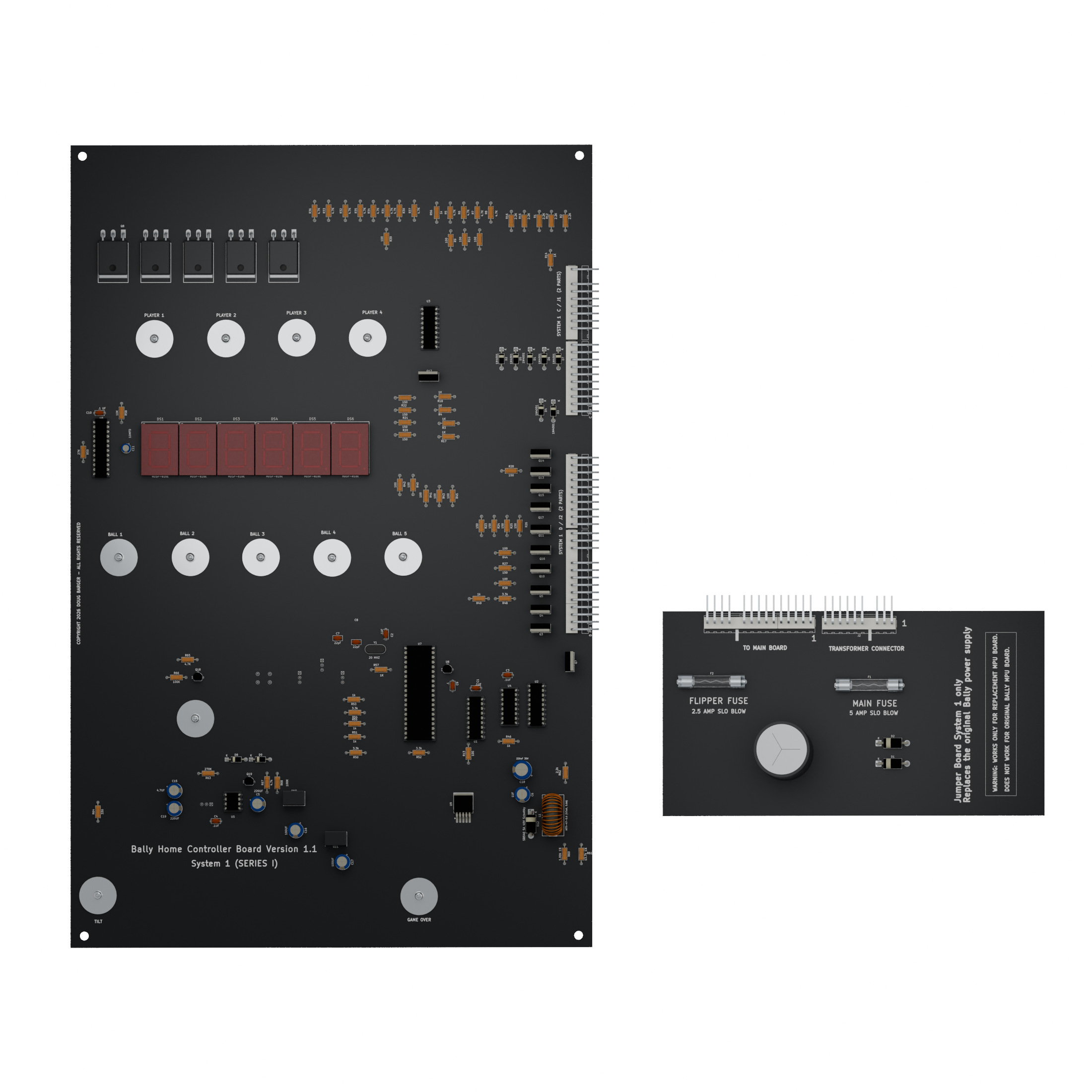 Rendered Bally Home System 1 controller and matching fused power jumper board